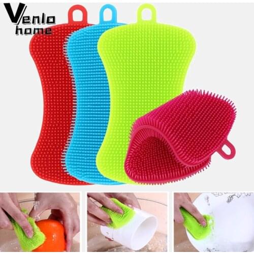 Venlohome 1 Pcs Kitchen Cleaning Brush Silicone Dishwashing Brush Fruit Vegetable Dish Washing Cleaning Brushes Pot Pan Sponge