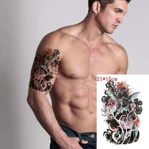 Waterproof Temporary Tattoo Sticker Color Koi Flower Wave Stickers Fake Tatto Flash Tatoo Arm Leg Body Art for Men Women Kids