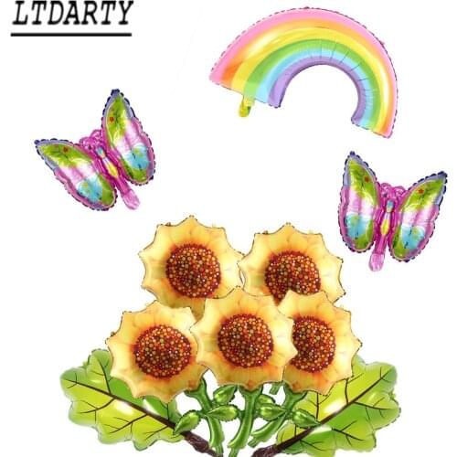 Sunflower Rainbow Pattern Aluminum Foil Balloon Childrens Birthday Party Baby Shower Summer Party Party Decorations