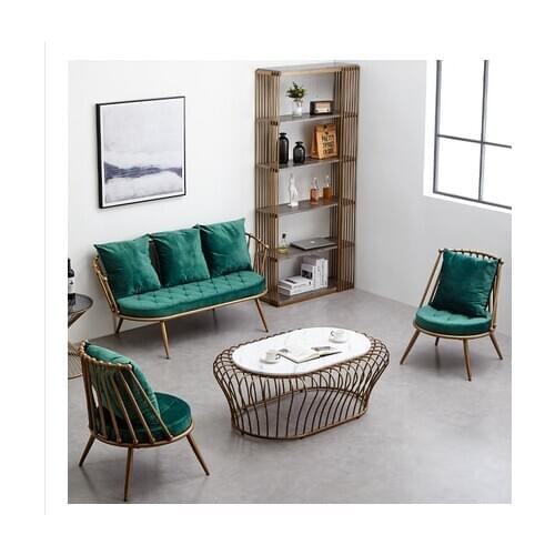 Iron sofa northern Europe simple modern balcony milk tea shop table and chair net red ins womens clothing shop small sofa