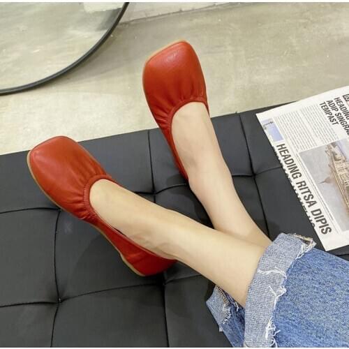 2021 Women Flats Zapatos De Mujer Spring Square Head Loafers Ballerine Femme Casual Ladies Slip On Soft Bottom Boat Shoes