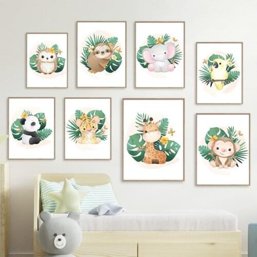 Animals Giraffe Elephant Owl Panda Sloth Toucan Wall Art Canvas Painting Nordic Posters And Prints Wall Pictures Kids Room Decor