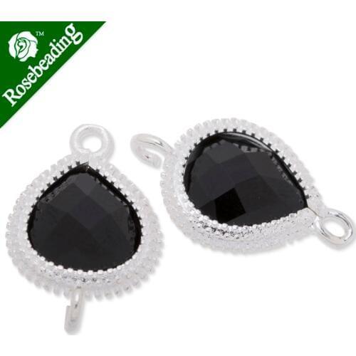 12.5x19mm framed glass,metal framed glass,Faceted glass,black,connectors,gemstone bezel,Sold 5pcs/lot-C3675