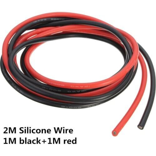2M Two Wires Silicone Wire SR Wire Flexible Stranded Copper Electrical Cables 1M black+1M red 12/16/18/20/26/28/30AWG