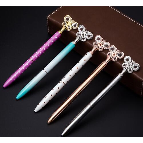 20 Pcs Crystal Butterfly Ball Point pen Bullet Tip Metal Ball Pen Student Office Stationery Writing Pen Black Refill Wholesale