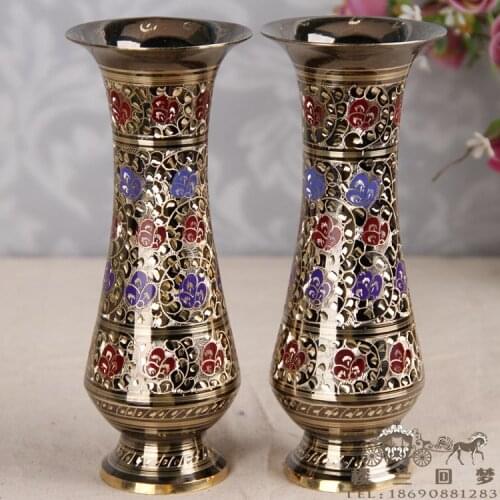 20cm Handicraft bronze Colored copper vase Flower arrangement vases for flowers vase for wedding decoration 1pcs