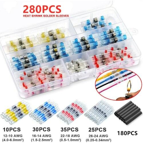 280PCS Heat Shrink Wire Connectors Solder Sleeves Waterproof Fast Butt Terminals Electrical Splice Terminal Shrinking Tube Kit