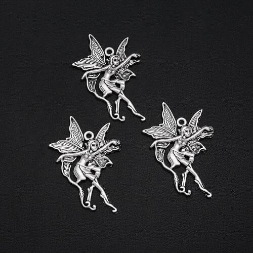 4pcs/Lots 32x45mm Antique Silver Plated Angel Charms Fairy Pendants For Keychain Jewellery Making Supplies Parts Handmade Kit