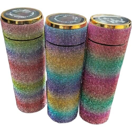550ml diamond-studded water cup led temperature display cup smart vacuum cup portable stainless steel travel coffee cup gift