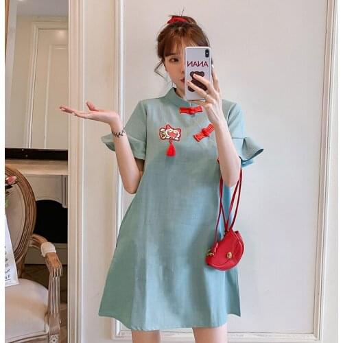 9931# Maternity Dress Summer cheongsam Chinese style Short Sleeve Easy Matching Loose Stylish Dress for Pregnant Women