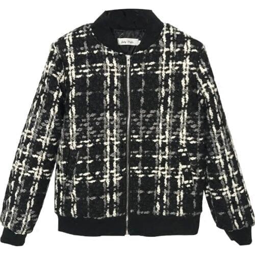 New autumn and winter womens houndstooth baseball uniform short coat plus cotton thick woolen coat