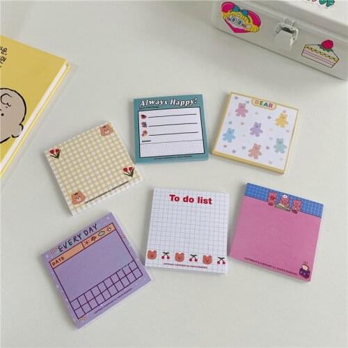 Korean Ins Cartoon Cute Bear Series Memo Pad 50 Sheets Learning Notepad Kawaii Stationery Office Message Paper School Supplies