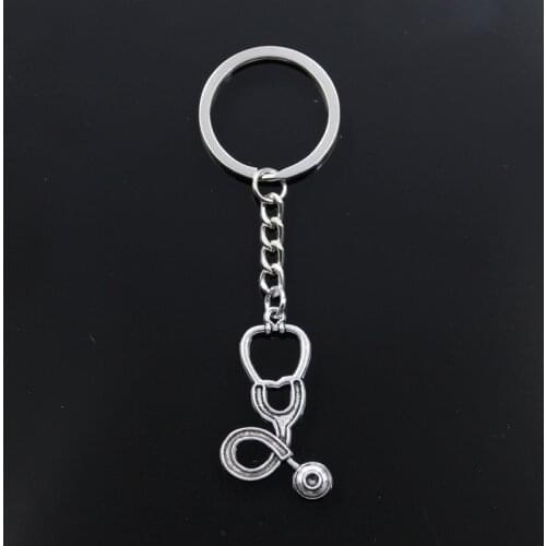 Hot Fashion Big Doctor Stethoscope 40x23mm Pendant 30mm Key Ring Chain Silver Color Men Car Gift Souvenirs Keychain Dropshipping
