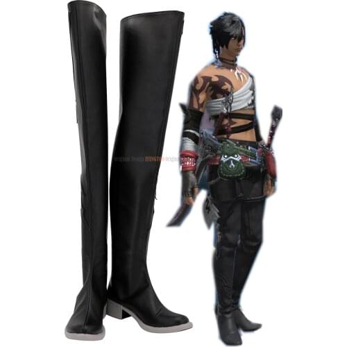 FF14 Demon Shoes Cosplay Final Fantasy 14 Demonic Long Boots Cosplay Black Shoes Custom Made Any Size
