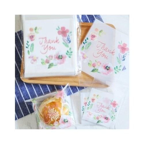 Flower decoration THANK YOU letter bakery package cookie biscuit candy bag jewelry gift packing bags transparent self adhesive