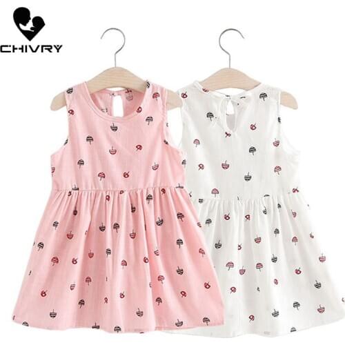 Children Summer Dresses Kids Baby Girls Sleeveless Cute Umbrella Print O-neck A-line Dress Summer Princess Dresses for Girls