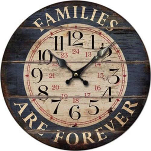 Home 12 Inch Silent Vintage Wooden Round Wall Clock Arabic Numerals Vintage Rustic Chic Decor Mechanic Wall Clock Living Room