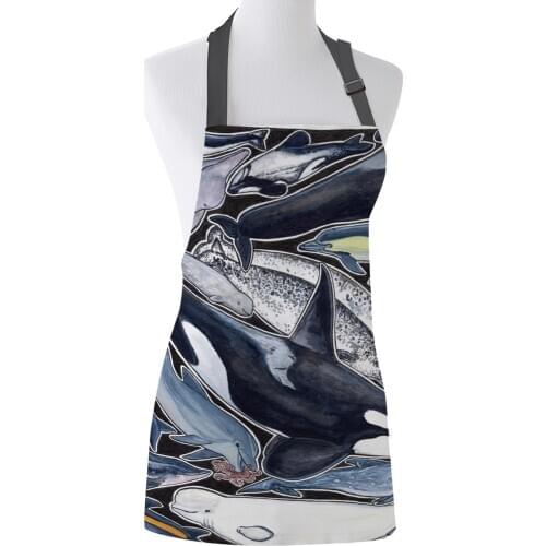 Dolphin Orca Beluga Narwhal &Cie Print Apron Print Unisex Kitchen Bib with Adjustable Neck for Cooking Gardening