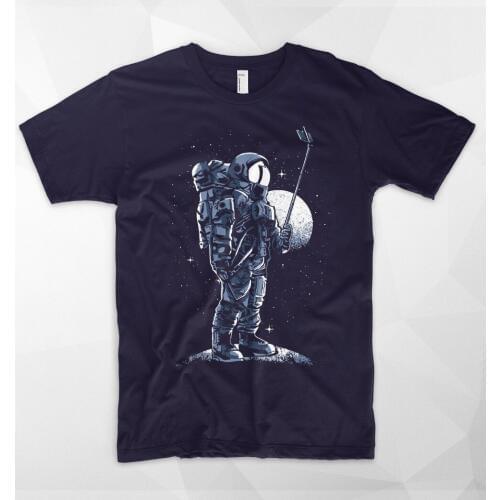 100% Cotton Short Sleeve O-Neck Selfie Astronaut T Shirt Top Space Take Photo Galaxy Spaceman Moon Present Funny Tee Shirts