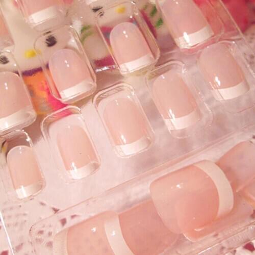 24Pcs Artificial Press On Nails Tips For Women Make Up Accessories White Pink French False Nails Long Acrylic Classical Full