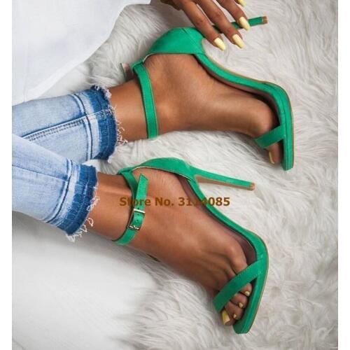 Women Graceful Green Pink Suede Concise Buckle Strap Sandals Thin High Heels Summer Dress Shoes Banquet Pumps Dropship Sandals