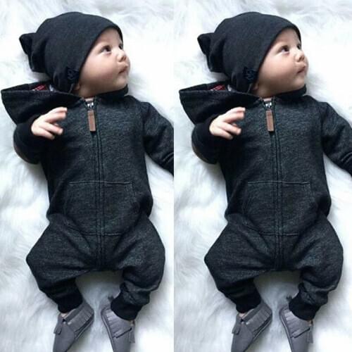 0-24M Baby Boy Clothes Infant Warm Long Sleeve Zipper Romper Newborn Kids Jumpsuit Hooded Girl Sweater Outfits