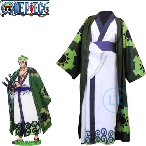 Anime One Piece Roronoa Zoro Cosplay Costume Kimono Robe Full Suit Women Men Adults Halloween