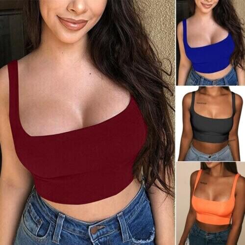 Summer Women Casual Crop Tank Tops 2019 New Women Summer Casual Solid Color Low Cut Crop Tank Tops Size S-XL