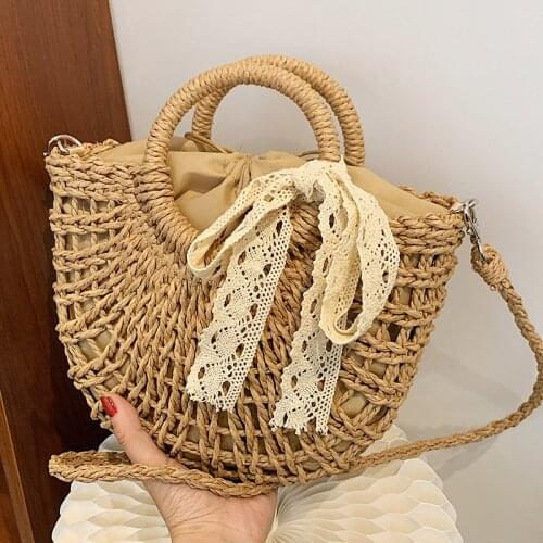 Summer Beach Women Crossbody Bags Small Straw Designer Female Handbags Bow-knot Weave Tote Shoulder Bag Travel Messenger Bag Sac