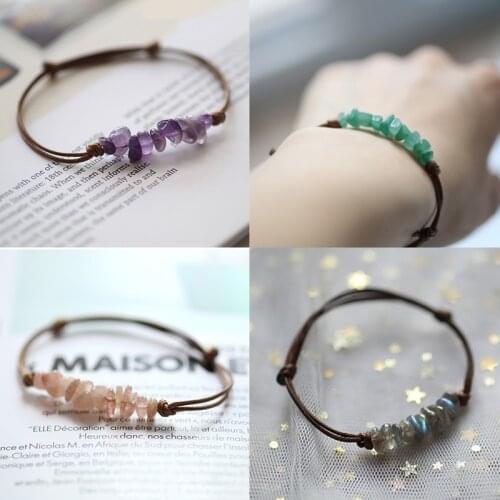 Momiji Handmade Crystal Charm Bracelets for Women Leather Chain Adjustable Natural Stone Chakra DIY Bracelets Bangles Wholesale
