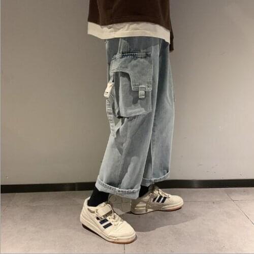 2021Spring And AutumnRetro Denim Pants Mens Korean Straight Loose Fit Youth Versatile Wide Leg Casual Jeans