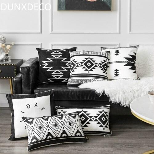 DUNXDECO Cushion Cover Bedding Decorative Pillow Case Modern Simple Bohemia Black Geometric Blend Coussin Home Office Store Deco