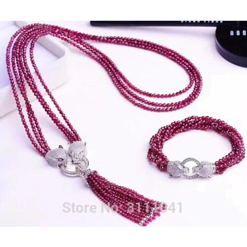 One set 4rows red garnet round 3mm necklace bracelet 30" 8" nature wholesale beads nature FPPJ