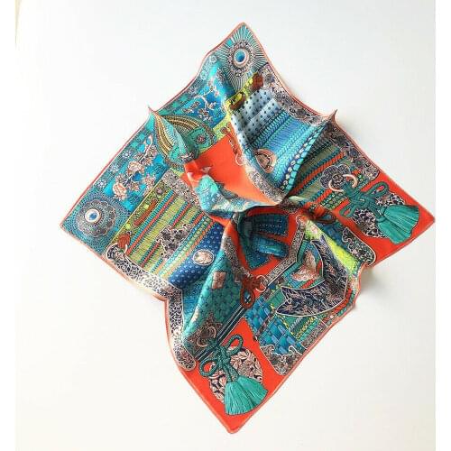 Luxury Scarf 100% Silk Bandana Women Fashion Square Kerchief Samurai Armor Print Headband Hairband 53x53cm / 20.8 inches