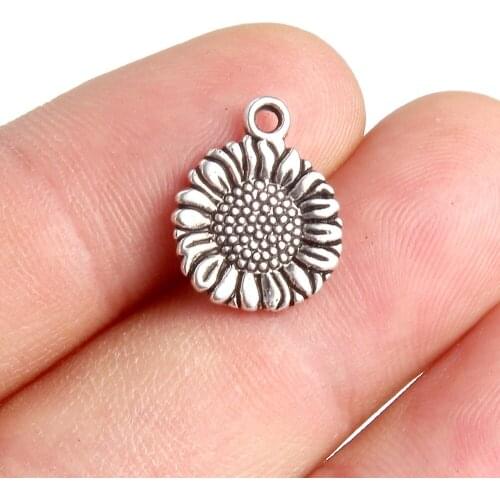 10pcs 15*12mm Silver Color Sunflower Charms Accessories Pendants Necklace Making DIY Handmade Tibetan Statement Jewelry