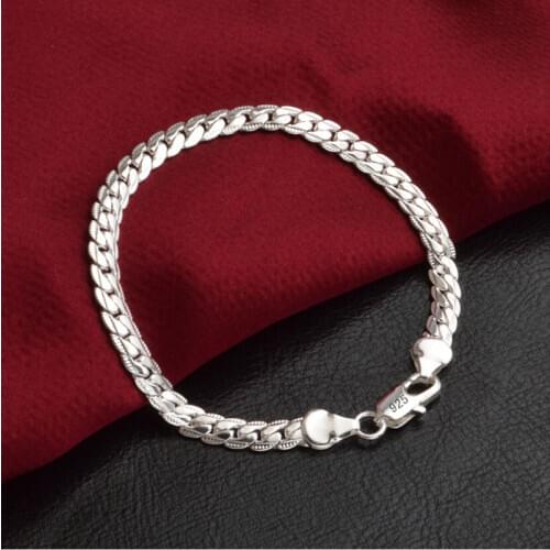Silver Plated Fashion Snake Chain 5 mm Width Bangle Jewelry Trendy Men Bracelets