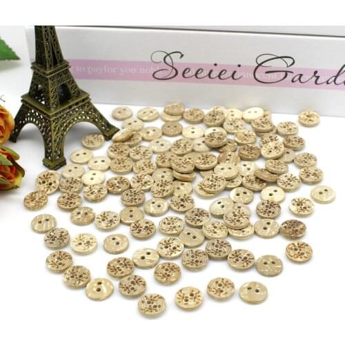 50/100PCs Round Coconut Buttons 2 Holes 10mm Cartoon Wood decorative Carved flower buttons Supplies