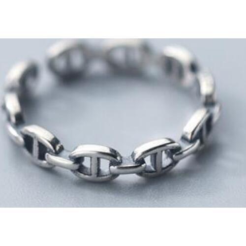 SIZE 6.5-SIZE8 Retro 100% Authentic REAL.925 Sterling Silver bar circle sign Adjust Rings GTLJ1626