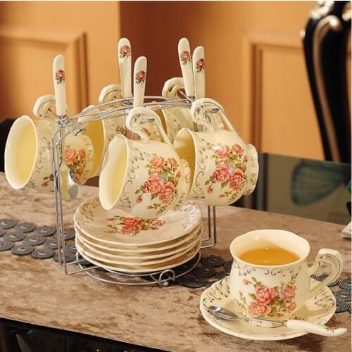 Platinum Rose Tea Set 800ml Bone China Teapot Coffee Cup Saucer Set Afternoon Tea Cup 225ml Beverage Cup Kitchen Bar Supplies