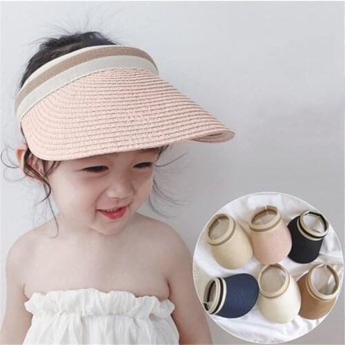 Korean Women Children Straw Hat Summer Hats For Baby Girl Boy Kids Sun Visor Empty Top Sun Hat Outdoor Beach Cap