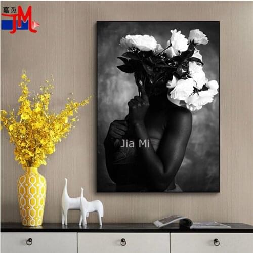 Modern Wall Art 5D Diamond Painting Black And White Photography African Woman Diy Cross Stitch Flowers Posters Embroidery Mosaic