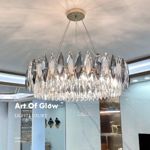 Living Room Modern Luxury Lighting Lustre K9 Crystal Led Pendant Lights Shiny Gold Metal E14 Hanging Lamp Foyer Lighting Fixture