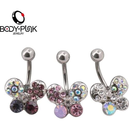 BODY PUNK Pink / Transparent/purple Multi Colors Butterfly Curve Rings Sexy Body Piercing Jewelry Trendy piercing NR 109