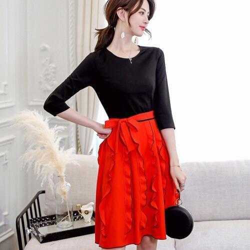 Spring Long Sleeve Dress Women Ruffles Plus Size Dress For Women Casual Slim Business Dress For Women Office Blet Dress Women