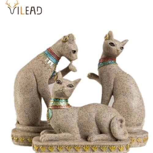 VILEAD Sandstone Egypt Cat Statue Religious Fengshui Figurines Animal Statuettes Creative Vintage Home Decor Cat Sculpture Gifts