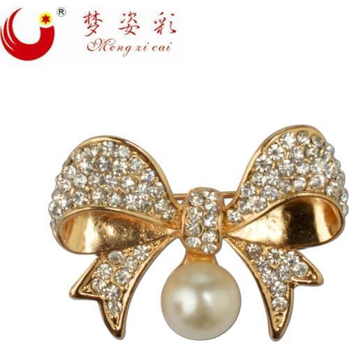 2019 New Fashion Jewelry Crystal brooch for women perlas pins broches mujer mariage casamento imitation Pearl Bow tie broche