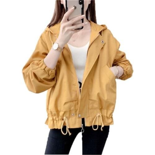 Womens Jackets 2021 Spring Autumn New Korean Version Loose Fashion Yellow Jacket Female Student Windbreaker Coat With Lined C