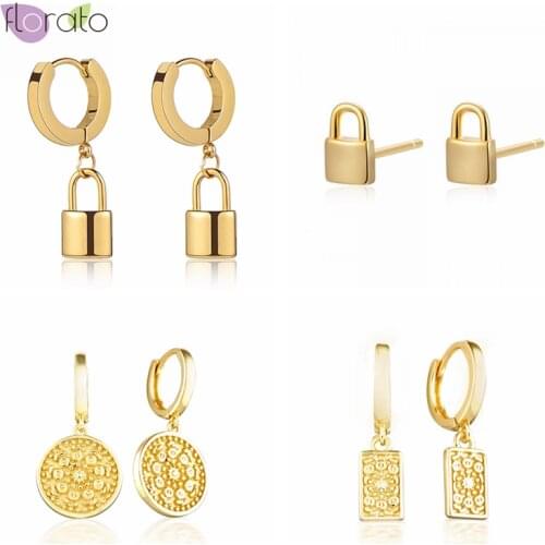 Punk Gold Silver Lock 925 Sterling Silver Ear Buckle Small Hoop Earrings Minimalist Padlock huggie Hoop Fashion Earrings Jewelry