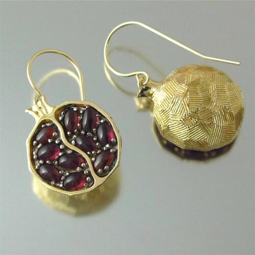 Vintage Earring with Pomegranate Seed Beads Fruit Red Garnet Stone Earrings for Women valentines day gifts