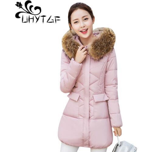 UHYTGF Winter Female Long Jacket Winter Coat Women Hooded Warm Parka Outerwear Female Down Jacket Winter Jacket Women Coats 124